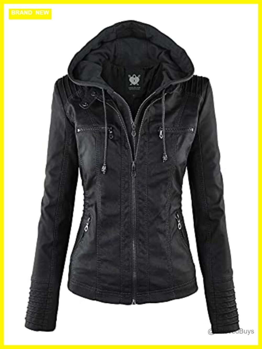 Faux Leather Moto Biker Jacket with Removable Hood - Slim Fit